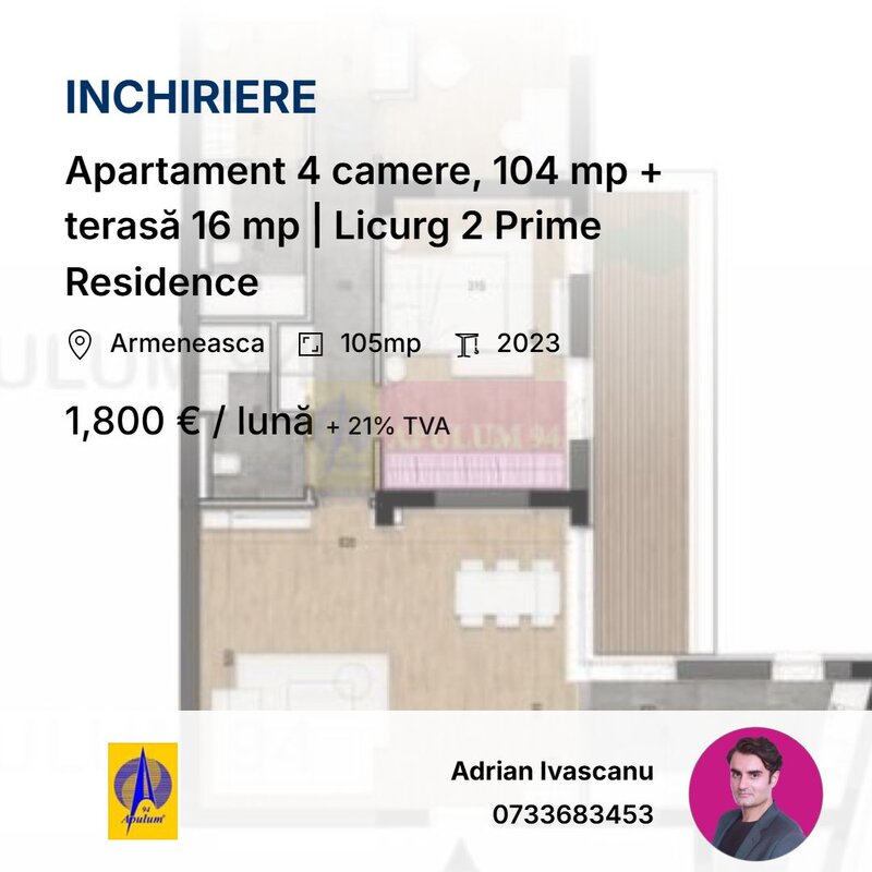 Apartament 4 camere, 104 mp + terasa 16 mp | Licurg 2 Prime Residence